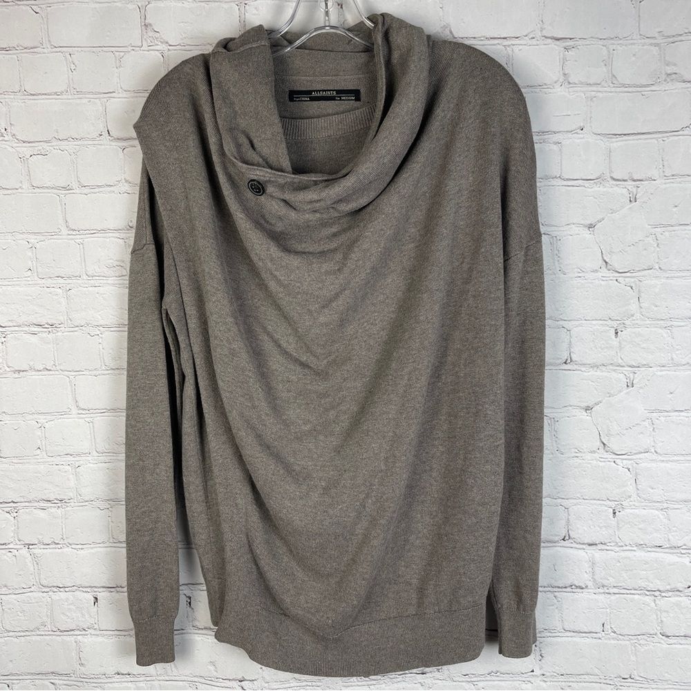 ALL SAINTS Verney cowl neck drape silk cotton tan jumper sweater, size M